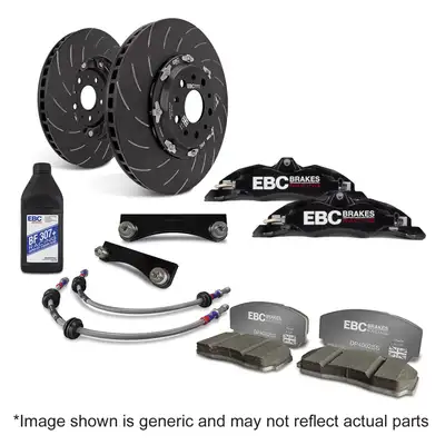 EBC Brakes EBC Big Brake Kit; Incl. Front Kit/Rear Pads/Lines; Front Black Calipers BC4103; Swept Grooved; 355 mm Disc; 2 pc. Disc; 32/30 mm. Disc Thickness; Fits Hyundai i-30 N 2.0 17-21;