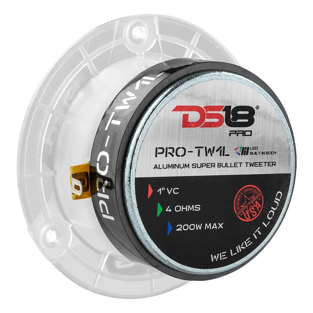 "DS18 - 3.8"" Super Bullet Tweeter with RGB LED Lights 240 Watts 1"" Aluminum 4-Ohm Vc" product image