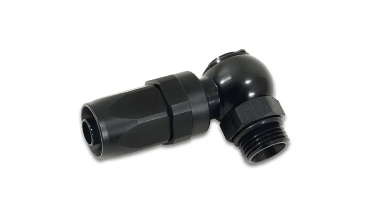 Banjo Hose End Fitting Assembly; -6AN Hose Size; 6AN ORB Bolt Size; 6061 Aluminum; Black Anodized; product image