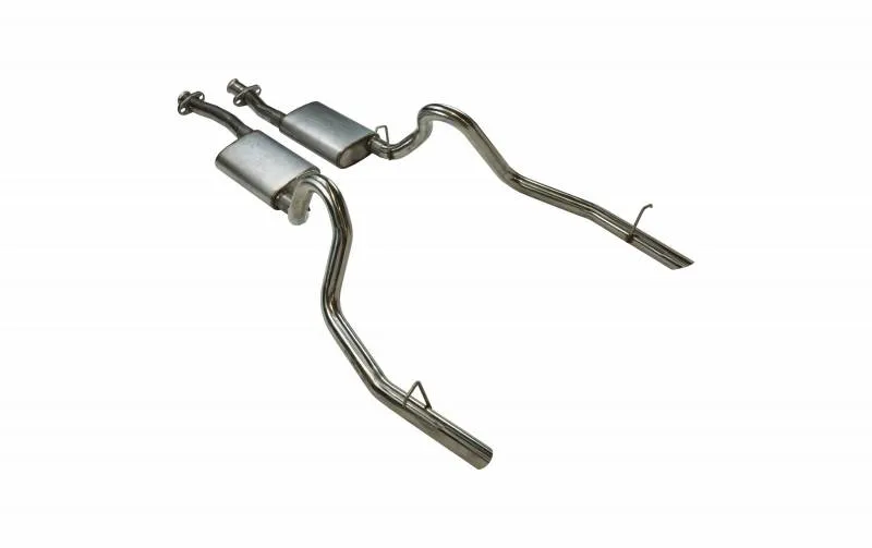 Cat Back Exhaust System 79-93 Mustang LX/ 94 -97 Split Rear Dual Exit 2.5 in Intermediate And Tail Pipe Hardware/Violator Mufflers Incl Tip Not Incl Natural Finish 409 Stainless Steel Pypes Exhaust product image