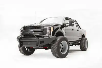 Fab Fours Elite Front Ranch Bumper; 2 Stage Black Powder Coated; w/Pre-Runner Guard; w/Tow Hook;
