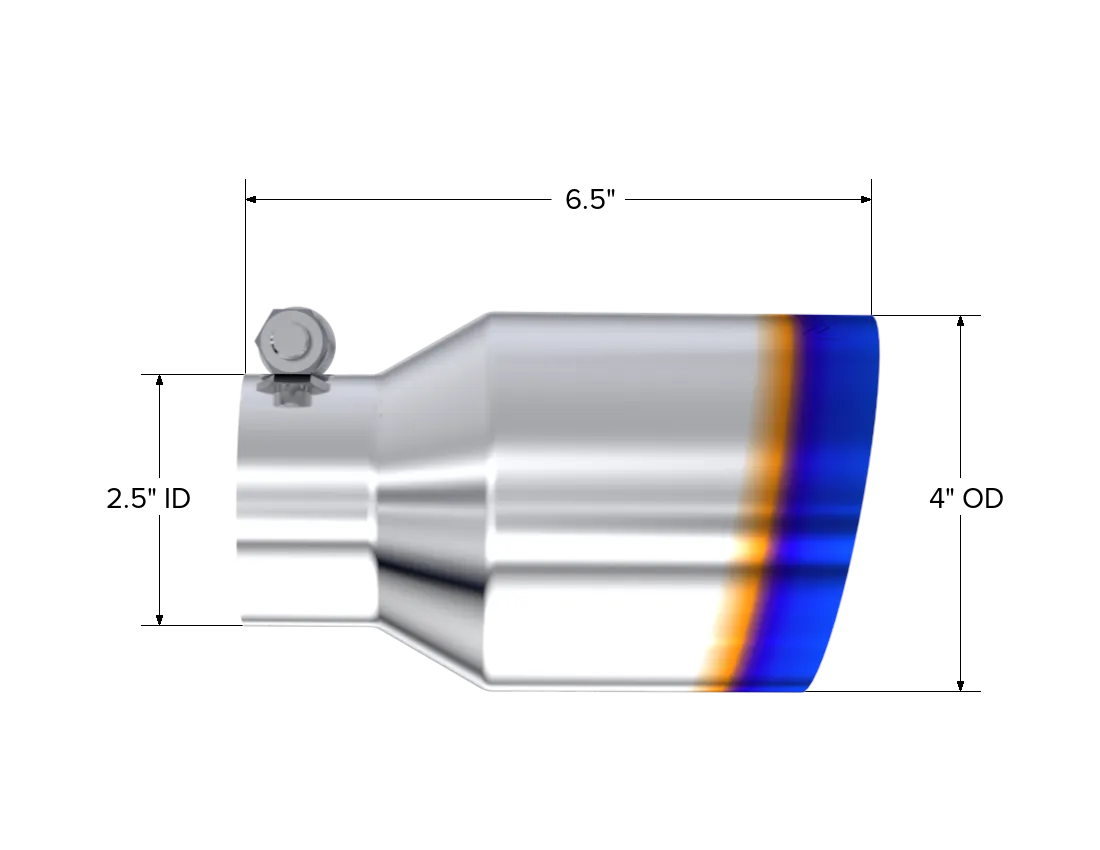Armor Pro Burnt End Tip; T304 Stainless Steel; 2.5 in. Inlet; 4 in. OD. Out; Single Wall; Angle Cut; 6.5 in. Length; product image