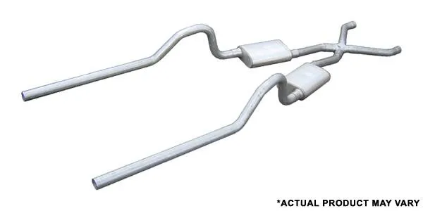 Crossmember Back w/X-Pipe Exhaust System 66-74 Mopar B-Body Split Rear Dual Exit 2.5 in Intermediate And Tail Pipe Hardware Incl Muffler And Tip Not Incl Pypes Exhaust product image