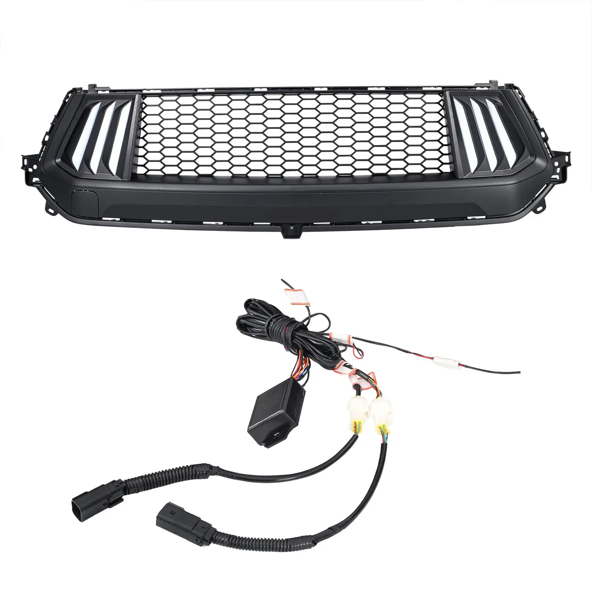 American Modified Amfmca00105 Knife Style Front Upper Grille With LED DRL And Turn Signals - Matte Black product image