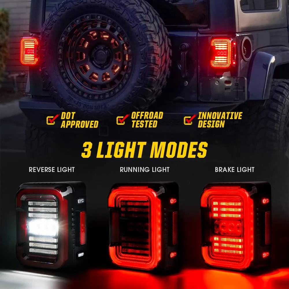 Xprite Jeep Wrangler JK LED Tail Lights 07-18 – Plug & Play Rear Brake, Turn Signal | Inspire Series product image