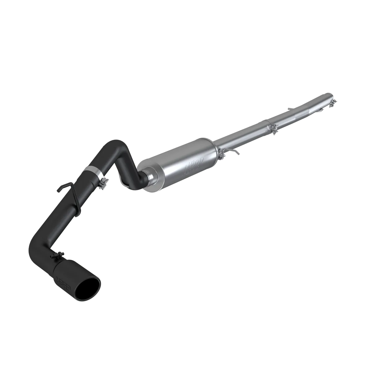 Armor BLK Cat Back Exhaust System; 3 in.; Incl. Front Pipe/Muffler/Tailpipe/Hardware/4 in. OD Tip; Single Side Exit; Black Coated; product image