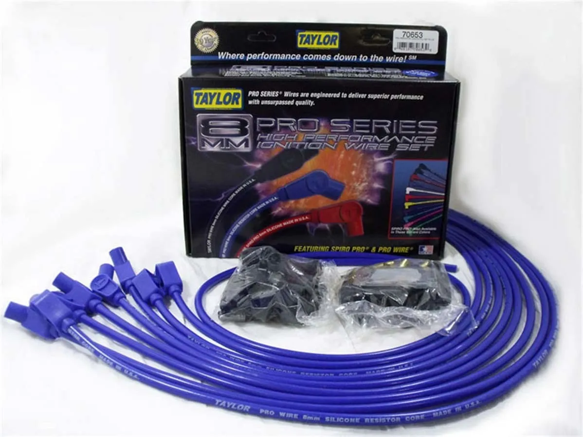 Taylor Cable Taylor Cable Universal 8mm Resistor Core Pro Spark Plug Wire Set - 8 Cylinders - 135° Spark Plug Boot Angle - Blue - 70653