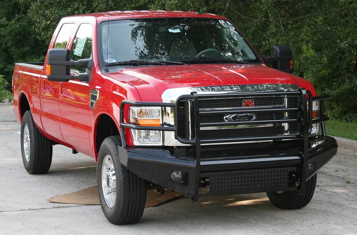 Black Steel Front Ranch Bumper; 2 Stage Black Powder Coated; w/Full Grill Guard; Incl. Light Cut-Outs; product image