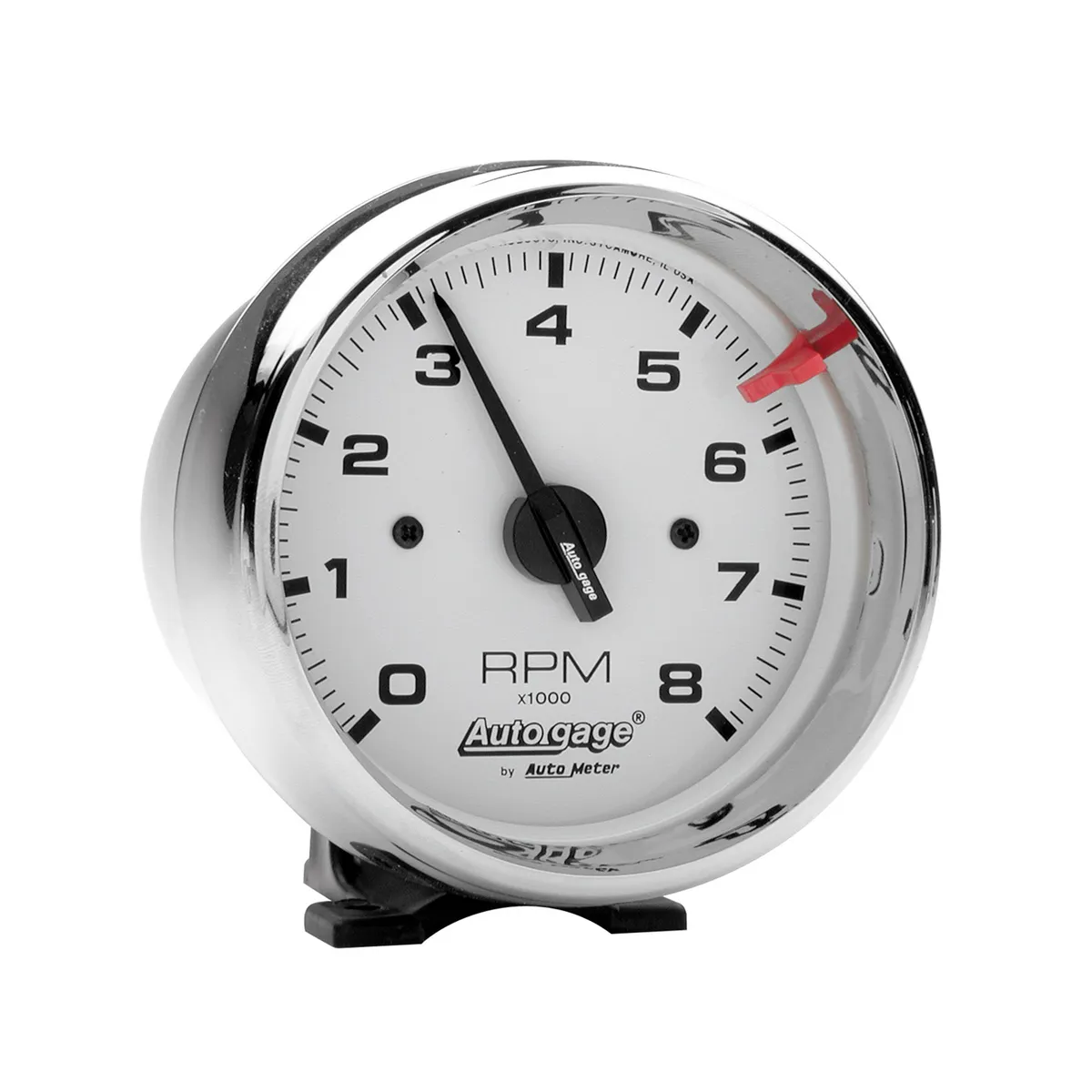Gauge, Tach, 3 3/4", 8k RPM, Pedestal, Wht Dial Chrome Case, AutoGage product image