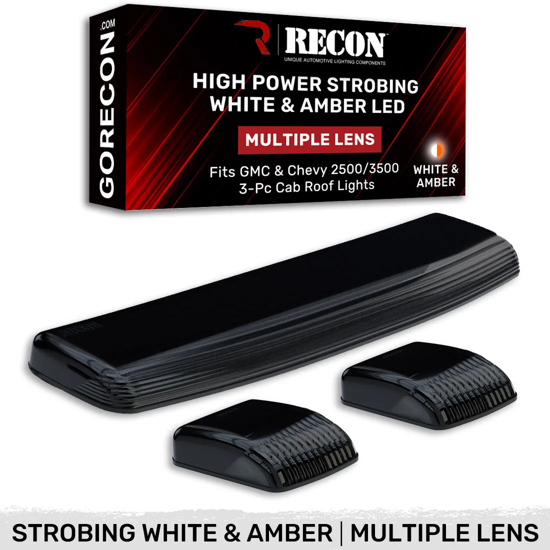 GMC and Chevy 15-19 3rd GEN Body Style Heavy-Duty 3-Piece Set Smoked Cab Roof Light Kit with White and Amber Strobe product image