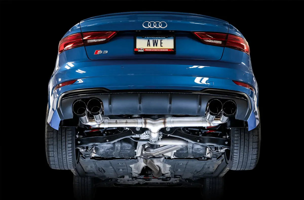 AWE Track Edition Exhaust for Audi 8V S3 - Diamond Black Tips, 102mm product image