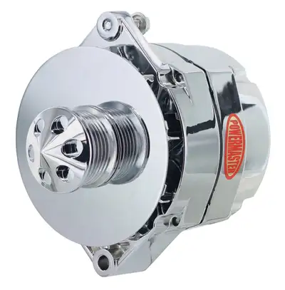 Power Master Alternator; 12si; 100 Amp; 75 Idle; 6 Groove Pulley; Baffle And Cone; OE Look; Chrome;