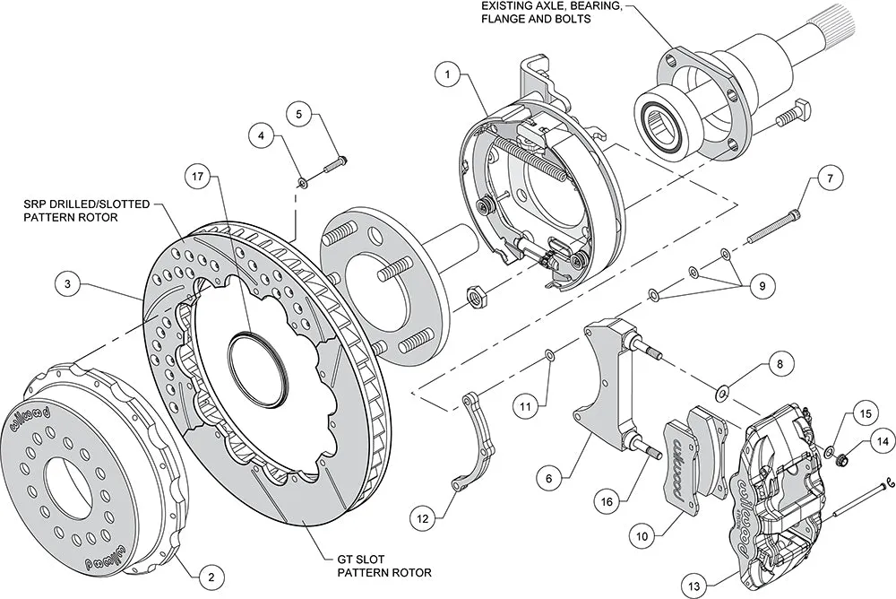 Wilwood AERO4 Rear P-Brake Kit 14.00in Drilled Ford 8.8 w2.5in Offset-5 Lug product image