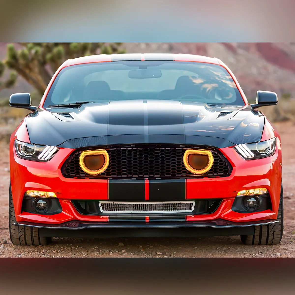 American Modified Amfmca00617 Mach 1 Style Upper Grille With LED DRL And Turn Signal - Glossy Black product image