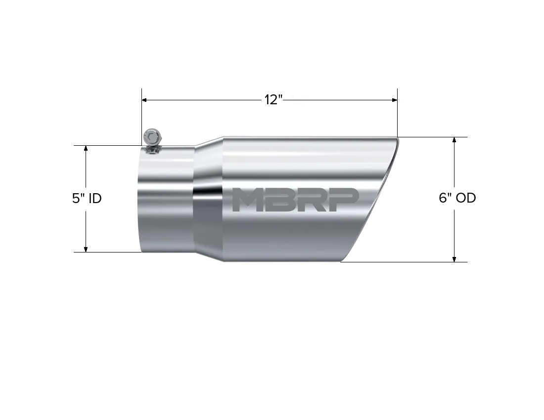Armor Pro Exhaust Tip; 5 in. Inlet Diameter; 6 in. Outlet Diameter; 12 in. Length; Angled Rolled Edge; T304 Stainless Steel; Mirror Polished; product image