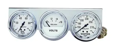 AutoMeter Autometer 2329 Gauge Console, Oilp/Wtmp/Volt, 2 5/8, 100psi/280?f/16v, Wht Dial, Chrme Bzl, ag