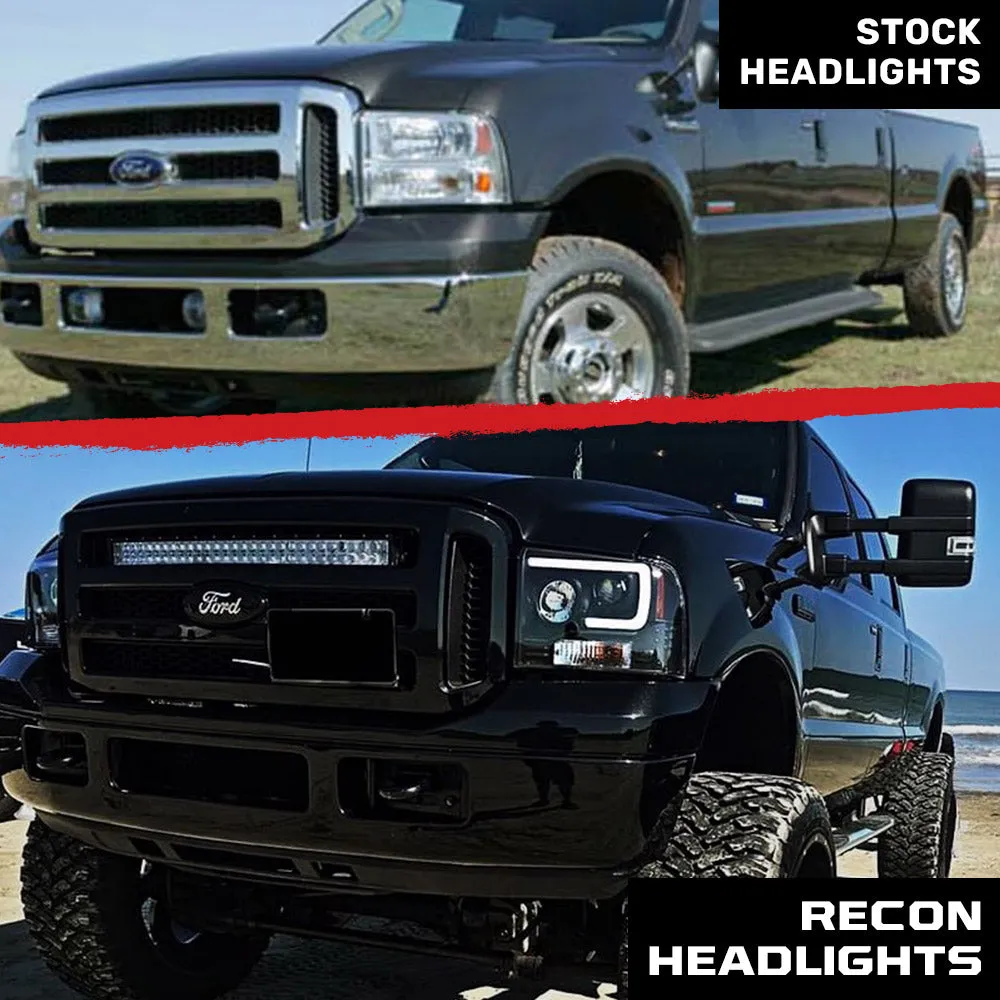 Ford Superduty 05-07 F250f350f450f550 Projector Headlights w Ultra High Power Smooth Oled Halos And DRL - Smoked b product image