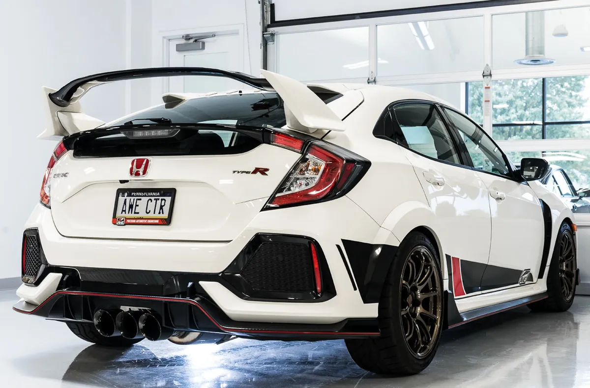 AWE Track Edition Exhaust for FK8 Civic Type R (includes Front Pipe) - Triple Chrome Silver Tips product image