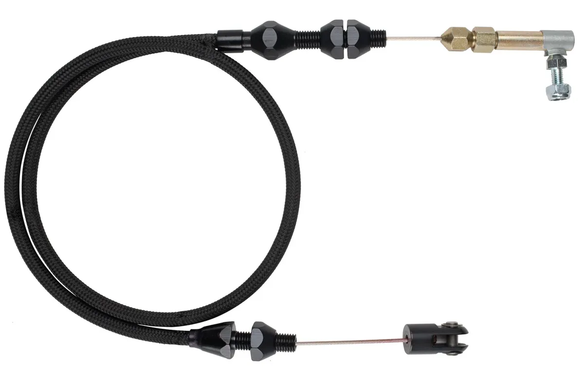 Hi-Tech Throttle Cable Kit; Universal; U-Cut-To-Fit; 48 in.; Incl. Aluminum Ferrules/Instructions/Black Housing/Black Aluminum Fittings; product image