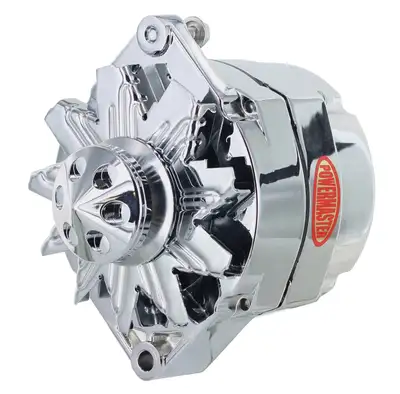 Power Master Alternator; 12si; 100 Amp; 75 Idle; 1 Groove V Type; Cone; OE Look; Chrome;