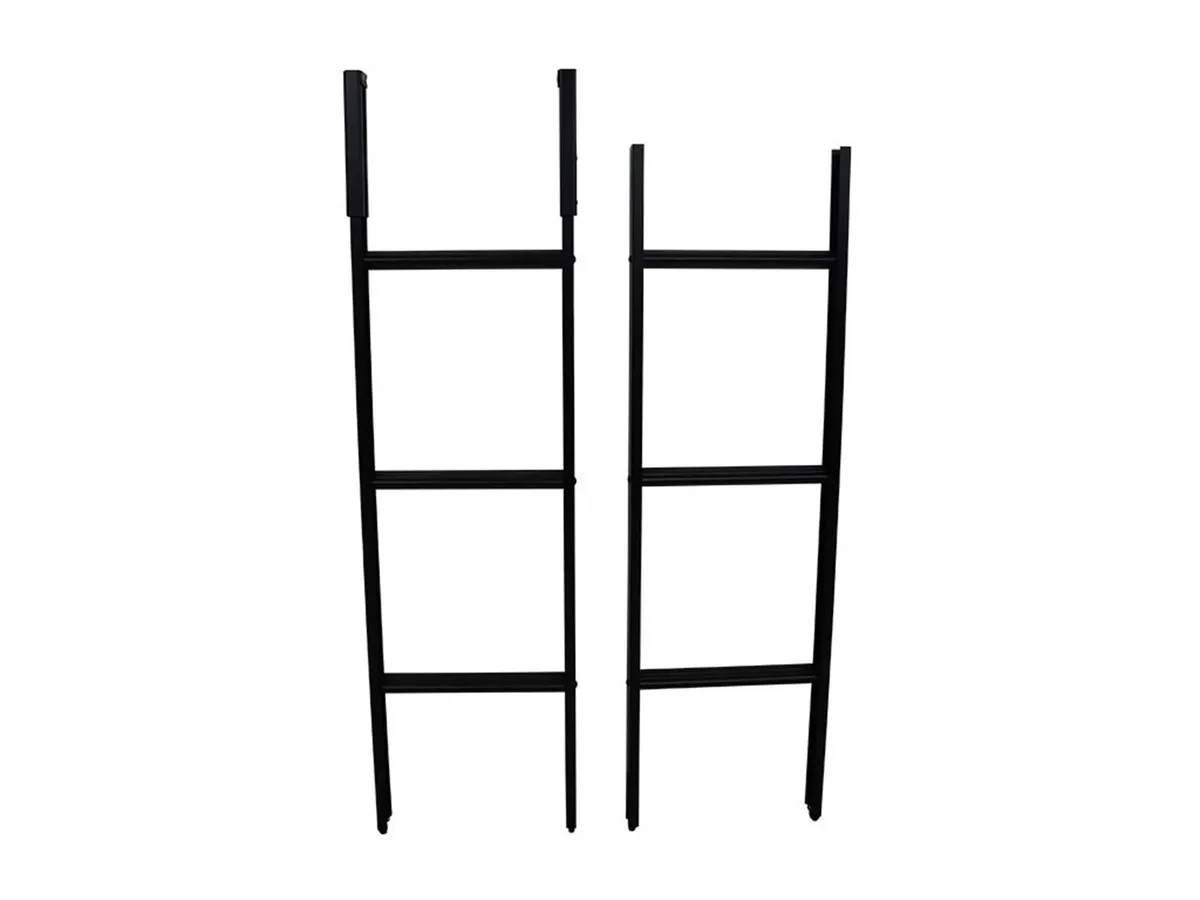 Front Runner Ladder; 6 Step Rack Ladder; Black Powder Coated; Aluminum; Dimensions In-Use 14.1 in. W x 2 in. D x 86.6 in. H; Storage Dimension 14.1 in. W x 3.9 in D x 47.4 H;