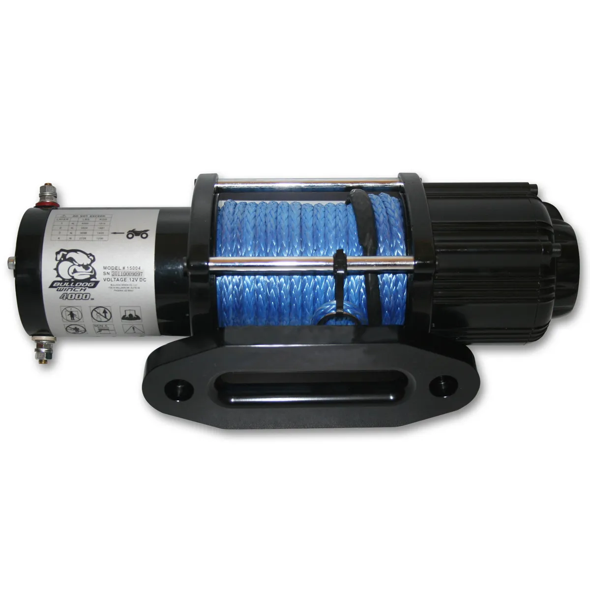 Bulldog Winch 4000lb UTV/Utility Winch, long drum, 50ft Synthetic Rope, Aluminum Hawse Fairlead, mounting plate, handlebar & hand held switches