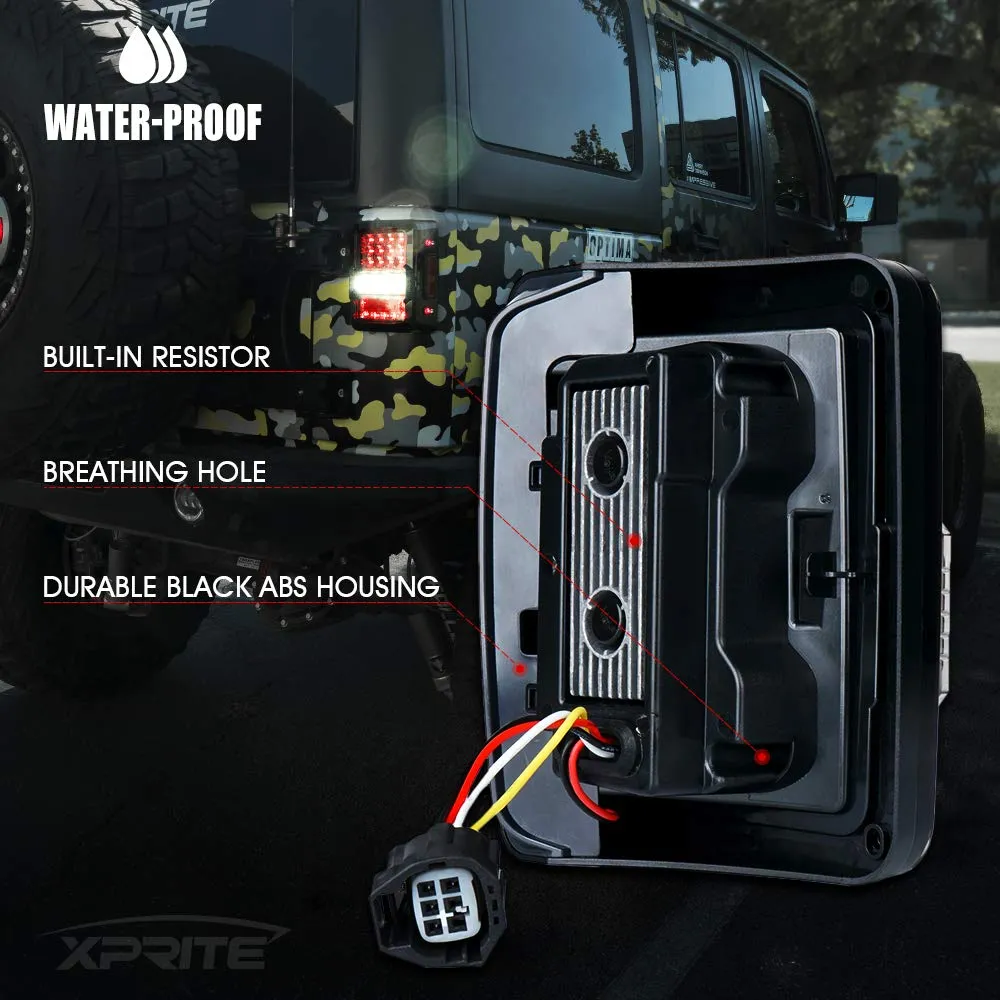 Xprite LED Tail Lights for Jeep Wrangler JK 2007-2018 – Smoked Lens Plug & Play Brake, Turn Signal & Reverse Lights | Destroyer Series product image