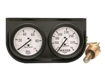 AutoMeter Autometer 2326 Gauge Console, Oilp/Wtmp, 2, 100psi/280?f, Wht Dial, Blk Bzl, Autogage