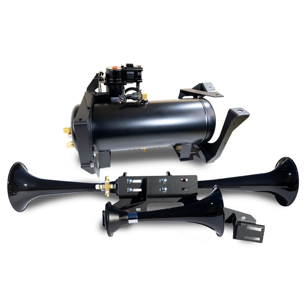 Onboard Air System w/Horns; Includes Triple Black Horns PN[230]/ 150 PSI Air Compressor PN[6350RC]/ 3.0 Gallon Air Tank PN[6350RT]; product image