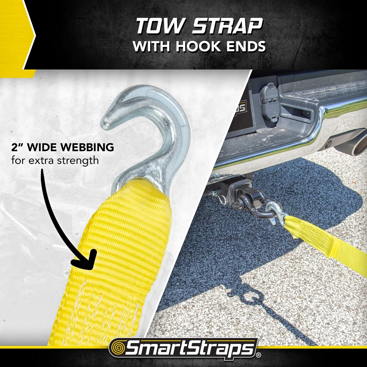 30ft 9000lb Tow Strap With Hooks 1 pk Yellow product image