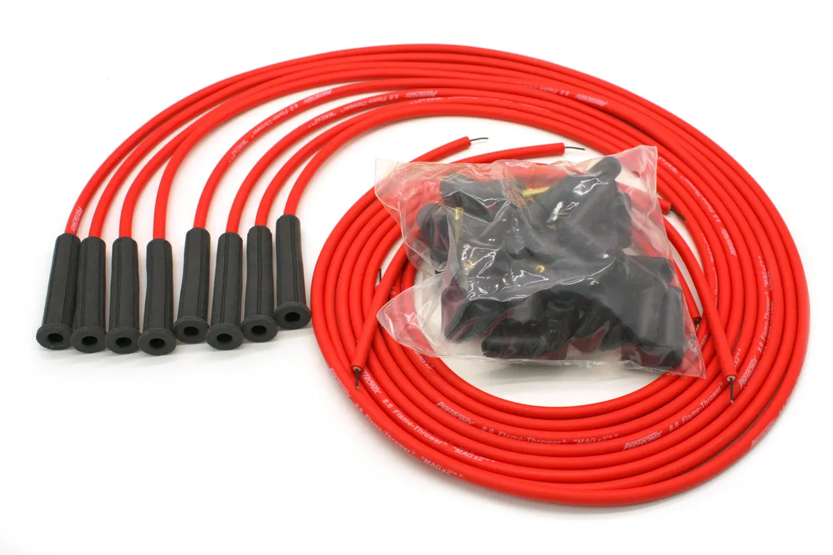 Pertronix PerTronix 808480 Flame-Thrower Spark Plug Wires 8 cyl 8mm Universal 180 Degree Red