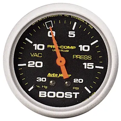 AutoMeter Gauge, Vac/Boost, 2 5/8", 30inHg-20psi, Liquid Filled Mech, Pro-Comp