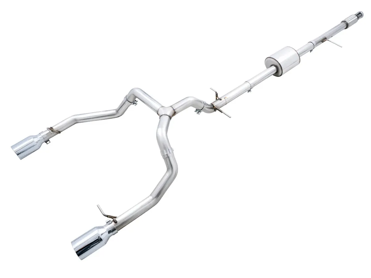 AWE 0FG Catback Split Rear Exit Exhaust for 4th Gen Silverado/Sierra 1500 5.3L (With Bumper Cutouts) - Quad Diamond Black Tips product image