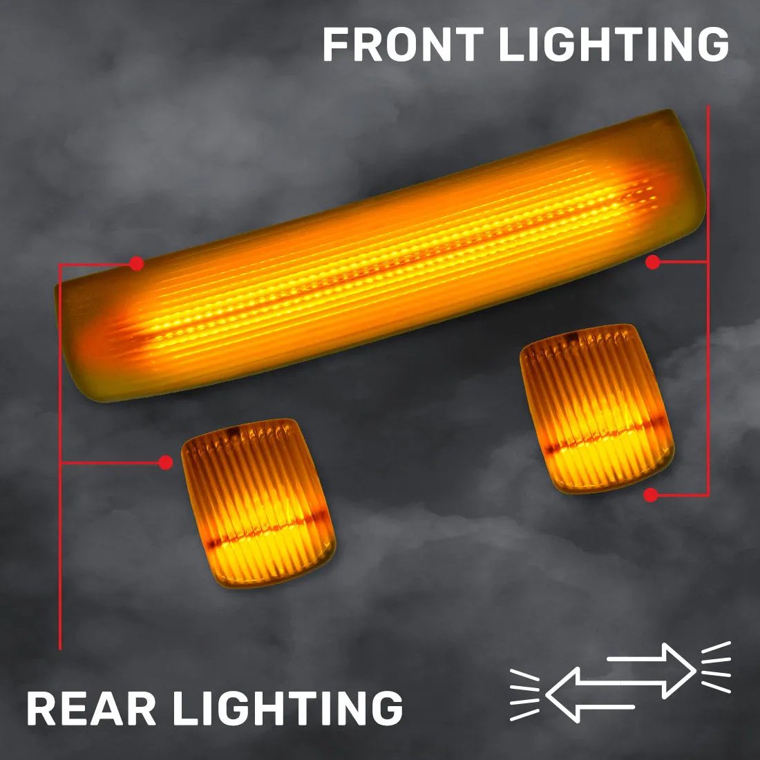 Gmc Chevy 15-19 3rd Gen Body Style Heavy-Duty 3-Piece Set Smoked Cab Roof Light Lens With 2-Way Forward Rear Facing White Ultra High-Power Leds - Plug-N-Play Installation Replaces OEM Installed Cab Roof Lights product image
