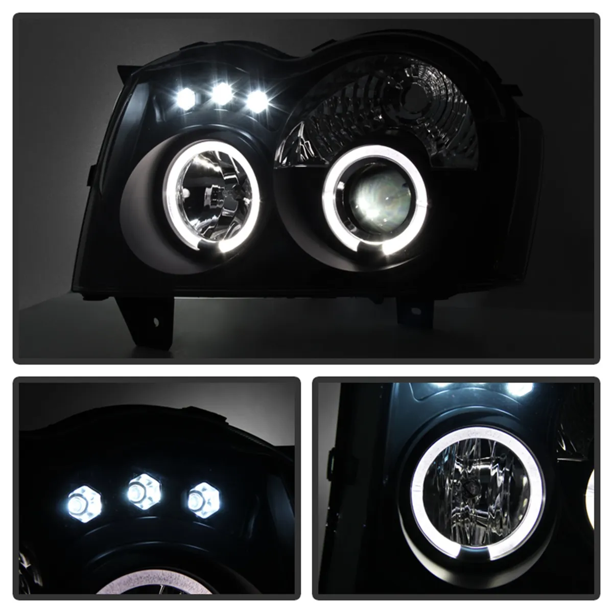 Spyder Signature Jeep Grand Cherokee 05-07 Projector Headlights - LED Halo - LED Replaceable LEDs - Black Smoke - High H1 Included - Low 9006 Not Included product image