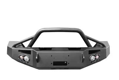 Fab Fours Premium Winch Front Bumper; 2 Stage Black Powder Coated; w/Pre-Runner Grill Guard;