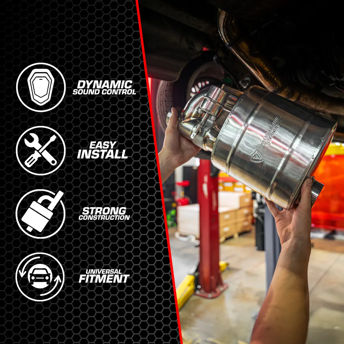 Universal Muffler Kit, Single Inlet Dual Outlet, 63MM 2.5 Inch 2 Mufflers Valvetronic Designs product image