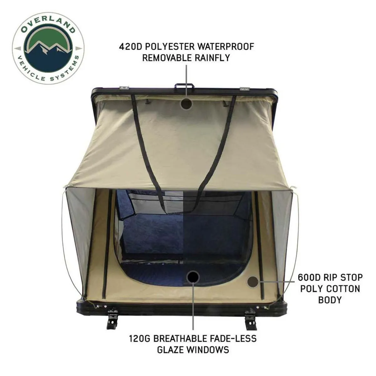 LD TMON - Clamshell Aluminum Roof Top Tent, 2 Person, Tan Body & Green Rainfly product image