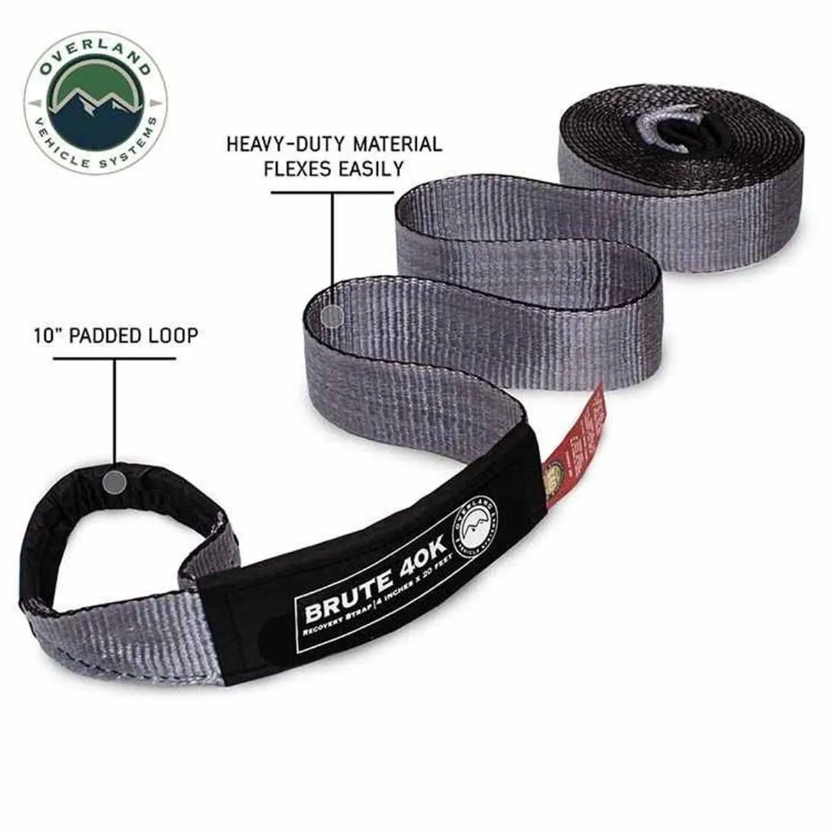 Tow Strap 4 Inch x 20 Foot Grey With Black Ends and Storage Bag Overland Vehicle Systems product image