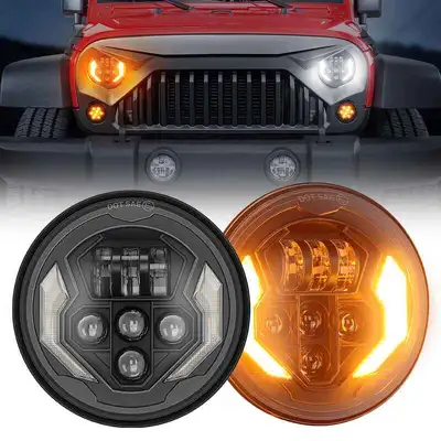 LED Factory Mart 7'' LED Headlights with DRL & Turn Signals for 1997-Later Jeep Wrangler | Lightning Style