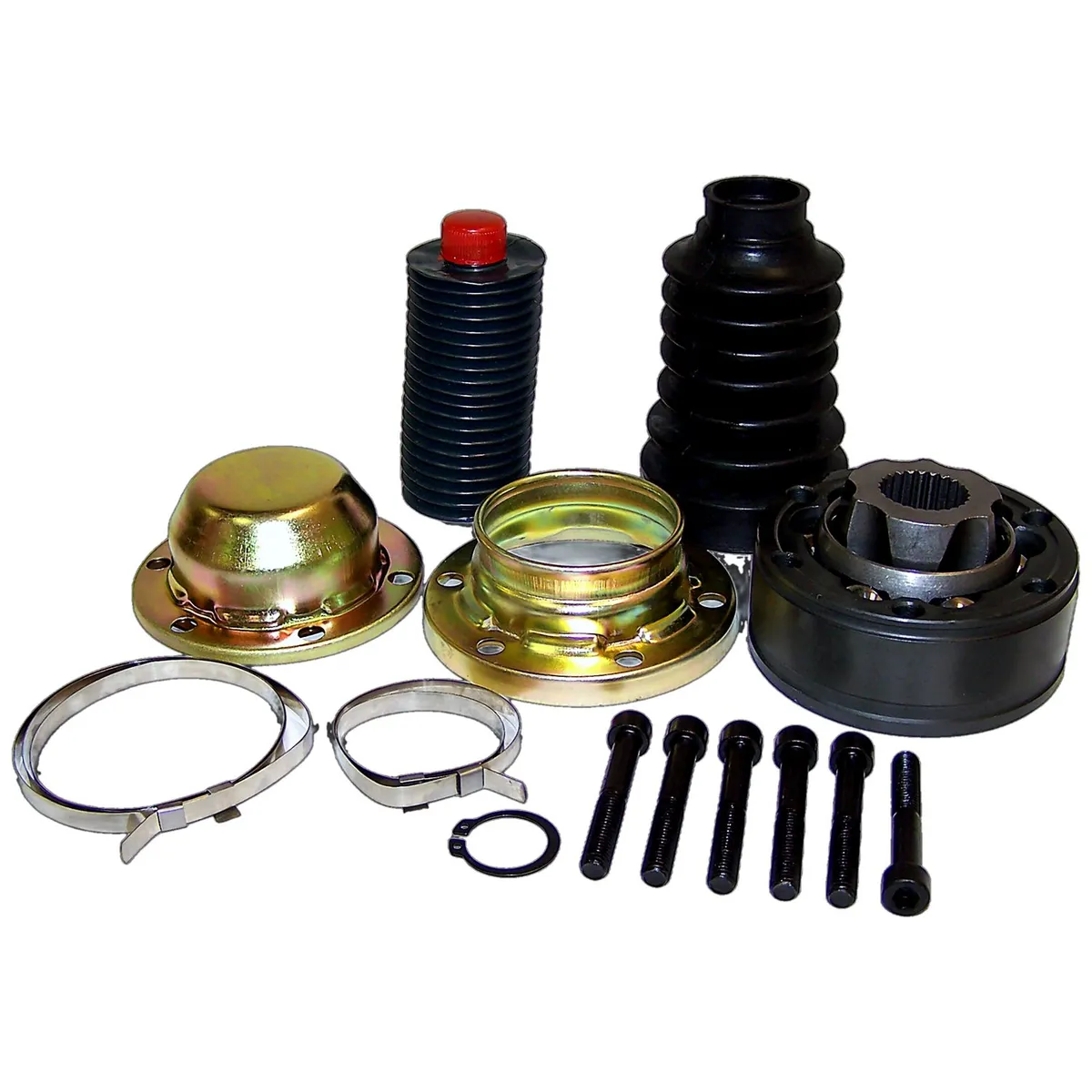CV Joint Repair Kit; Front; Axle End; Incl. CV Joint/Caps/Boot/Snap Rings/Bolts/Grease; product image