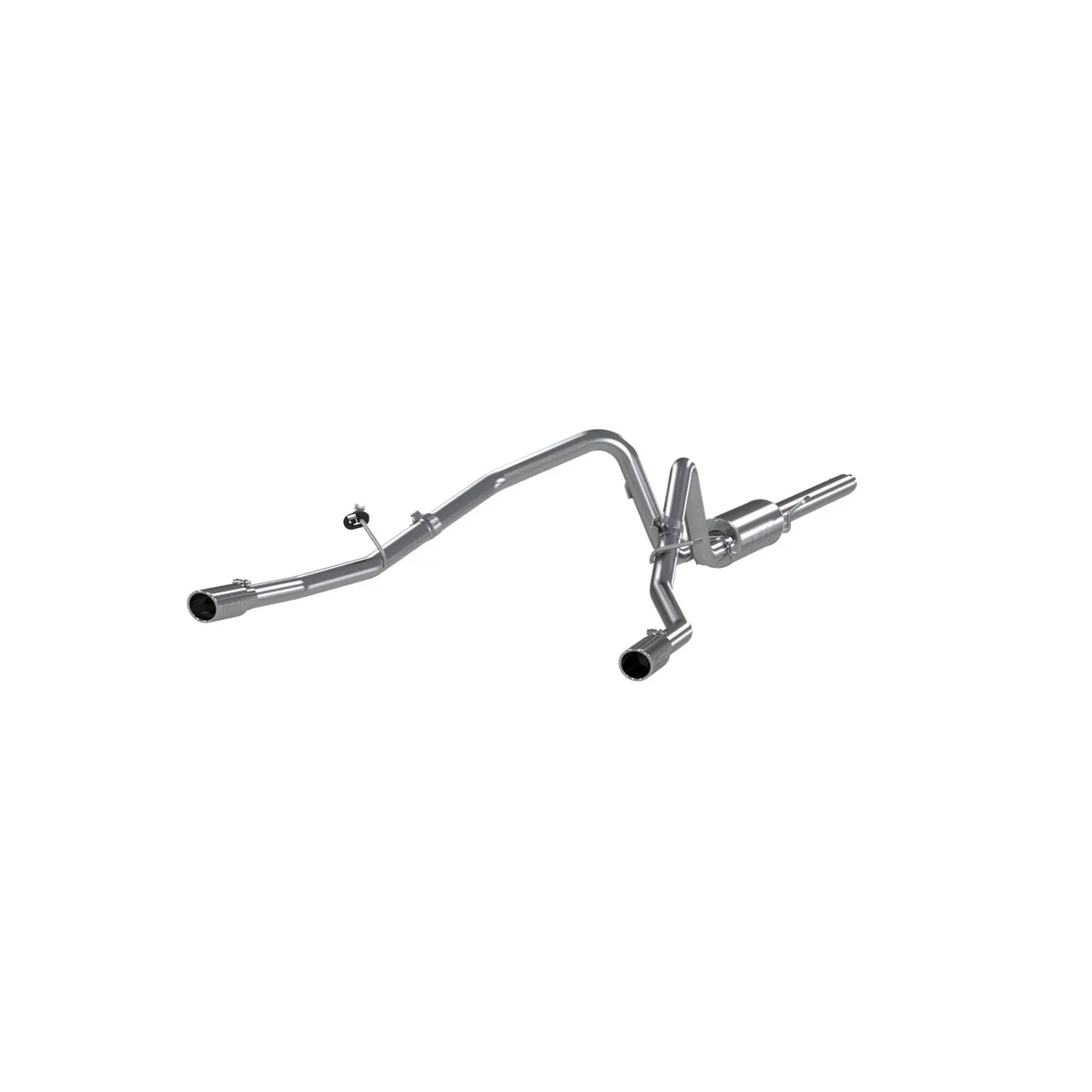 Armor Plus Cat Back Exhaust System; 2.5 in.; Incl. Ext. Pipe/Muffler/Over Axle Pipes/Tailpipes/Hardware/3.5 in. OD Tips; Dual Split Rear Exit; T409 Stainless Steel; product image