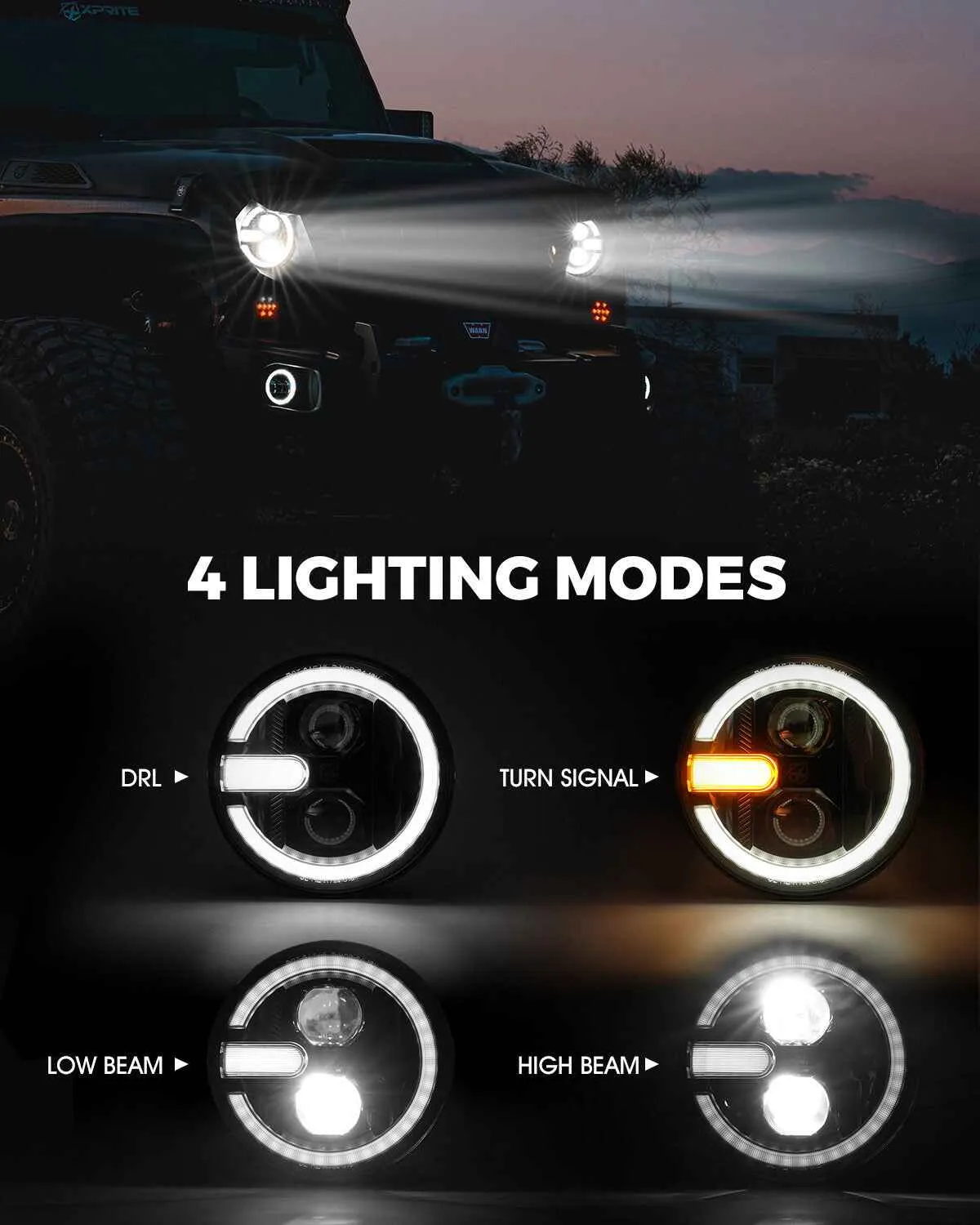 "US ONLY 7"" Halo Headlights with DRL & Turn Signal for 1997-2018 Jeep Wrangler" product image