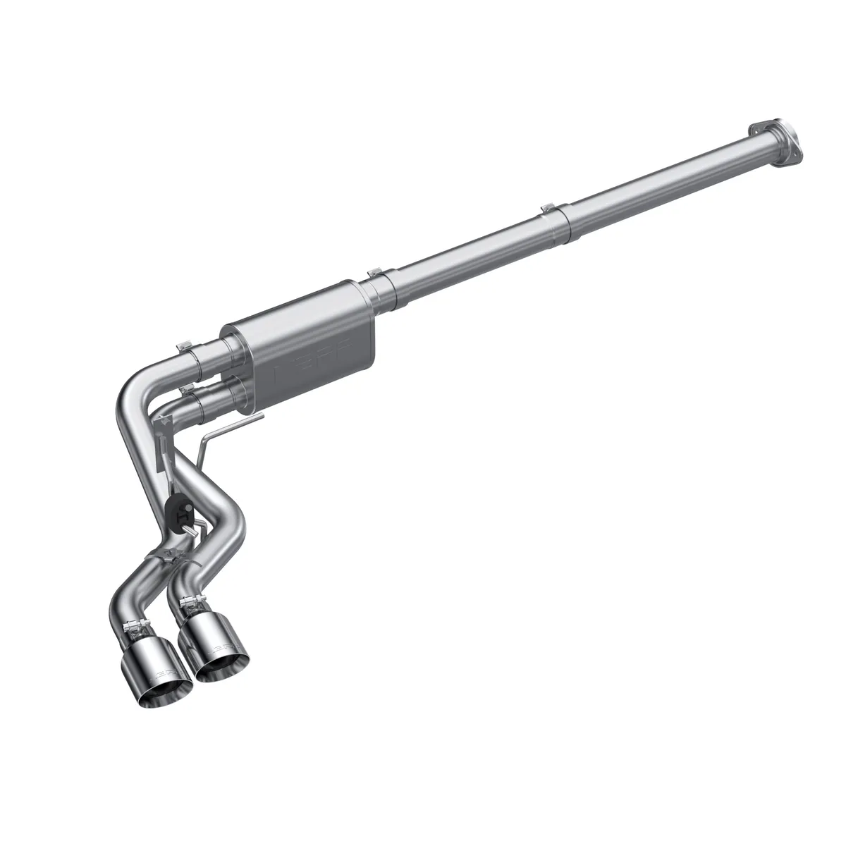 Armor Pro Cat Back Exhaust System; 3 in.; T304 Stainless Steel; 2.5 in. Dual Pre-Axle; W/4 in. OD. Tips; Race Profile; product image
