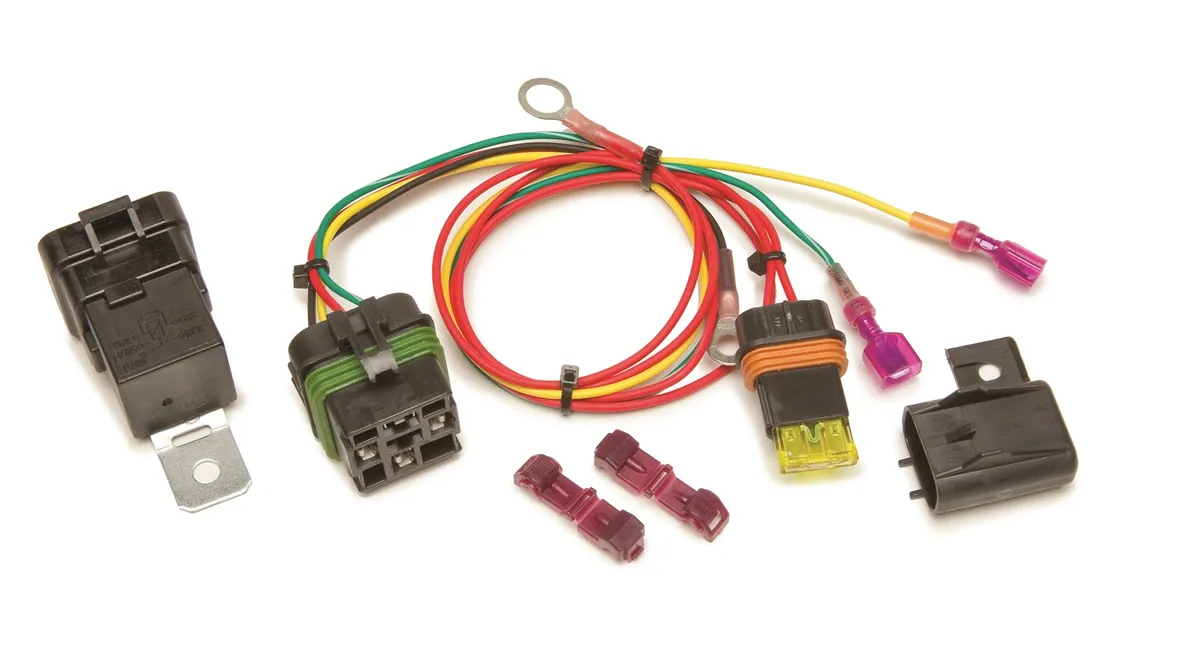 High Beam Headlight Relay Kit; Incl. Heavy Duty Weatherproof 40 Amp Relay; Weatherproof Relay Base w/Wire Harness; Crimp Terminals; Mounting Hardware; product image