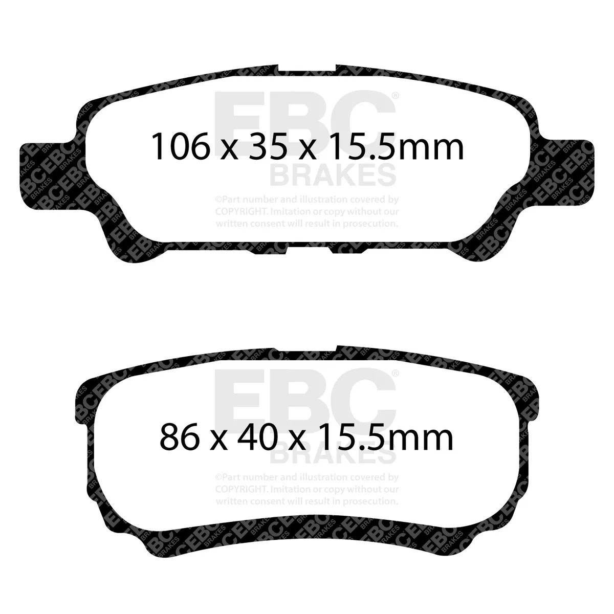 6000 Series Greenstuff Truck/SUV Brakes Disc Pads; FMSI Pad No. D1037; Solid; 262mm Dia.; 60mm Height; 10mm Thick; 80mm Center Hole Dia.; Pad Dimensions: 106 x 35 x 15.5mm; product image