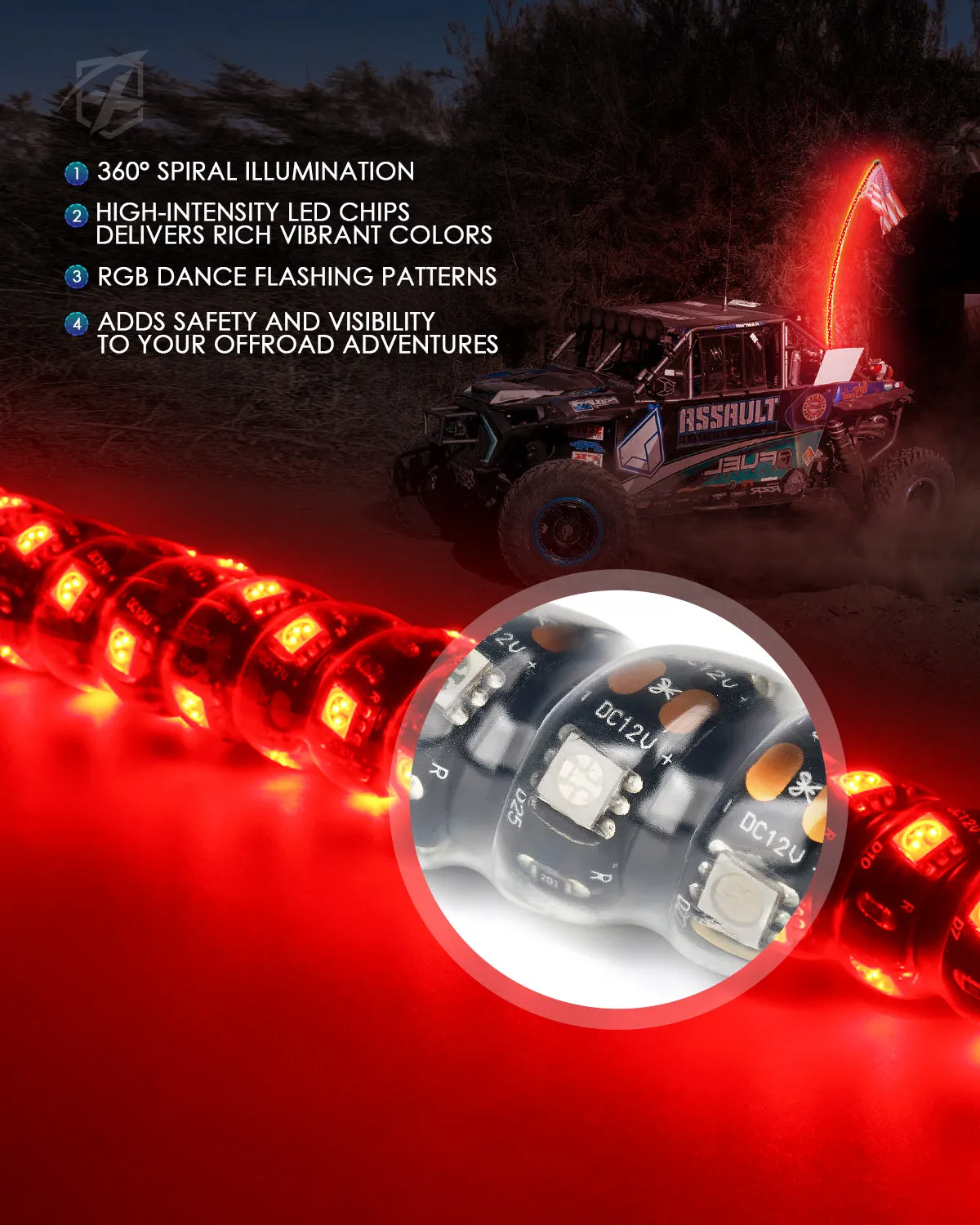 Spiral LED Flag Pole Whip Light | Twister Series product image