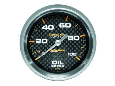 AutoMeter Gauge, Oil Pressure, 2 5/8", 100psi, Mechanical, Carbon Fiber