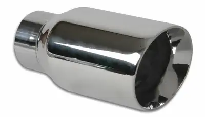 Vibrant Performance Exhaust Tip; Round Beveled; 3 in. Outlet O.D.; 2 in. Inlet ID; 6.5 in. L; 304 Stainless Steel; Double Wall Angle Cut;