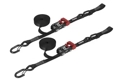 PRP "1"" x 15' Ratchet Tie Down w/ Snap 'S' Hooks and Soft Tie (2 Pack) - Black"